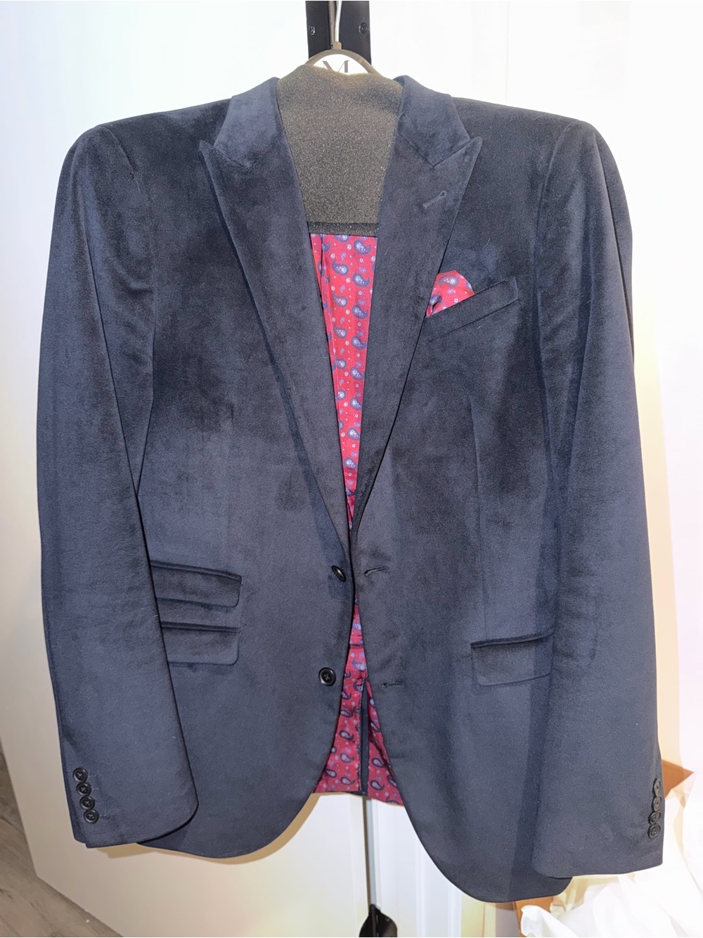 Men's Navy Velvet Blazer with Patterned Lining